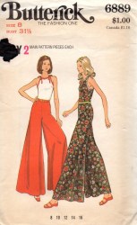6889 BUTTERICK 70s EZ PALAZZO FLARE PANTSKIRT, HALTER TOP PATTERN 14
